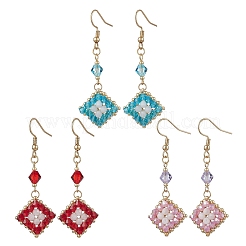 Серьги-подвески из ромбовидного стекла ручной работы из нержавеющей стали 304 EJEW-MZ00517