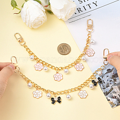 2 шт. 2 стиля сплав эмаль цветок бабочка подвеска латунная сумка декоративные цепочки&nbsp;HJEW-SC0002-60