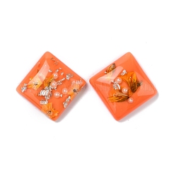 クリア樹脂カボション  花と金/銀箔付き  正方形  オレンジ  16x16x6mm&nbsp;CRES-P019-05B
