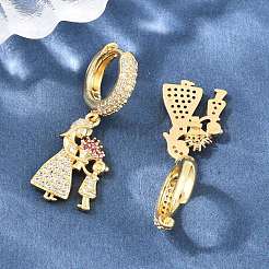 Messing Micro Pave klare Zirkonia baumeln Creolen&nbsp;EJEW-G471-41G