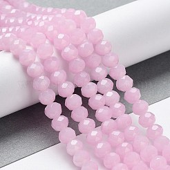 焼き絵用塗料、模造翡翠ガラスビーズの連  ファセットロンデル  パールピンク  8x6mm  穴：1mm  約60~62個/連  39~40cm&nbsp;X-DGLA-A034-J8MM-A26