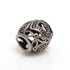 304ステンレススチールヨーロピアンビーズ  大穴ビーズ  ハートとロンデル  アンティークシルバー  11~11.5x12mm  穴：5.5mm&nbsp;STAS-G228-12AS