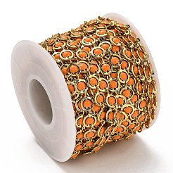真鍮リンクチェーン  エナメル  スプール  長持ちメッキ  溶接されていない  フラットラウンド  ゴールドカラー  オレンジ  リンク：9x6x1.5mm&nbsp;CHC-L039-47E-G