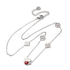 Ожерелья из нержавеющей стали 304 с эмалированным огнеупорным кирпичом и звеньями в виде божьей коровки и клевера&nbsp;NJEW-R026-11P