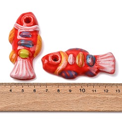 手作りの磁器の大きなペンダント  手描き  ファミーユは磁器バラ  魚のチャーム  レッド  65x29x11mm  穴：4.5mm&nbsp;PR-CBA26C9-01I