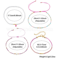 Ensemble de 4 bracelet ajustable en perles de verre et pierres précieuses naturelles (4 styles différents) et bracelets à breloques rondes en perles de verre pour femmes.&nbsp;EV4256-1