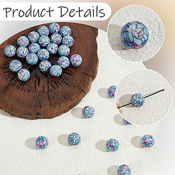 30 pièce de perles focales rondes en silicone imprimées&nbsp;SIL-SC0003-29B