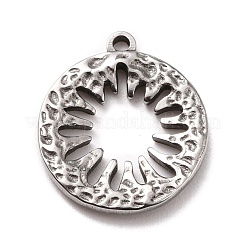 変色しない304ステンレススチールペンダント  中空の花とフラットラウンド  ステンレス鋼色  16x14x2.5mm  穴：1.2mm&nbsp;STAS-B024-78P