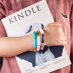 Карамельный цвет массивные изогнутые трубки акриловые бусины стрейч браслеты набор для женщин&nbsp;BJEW-SW00015