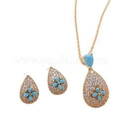 Комплекты из латунных подвесок и серег-гвоздиков с микропаве из кубического циркония FS-WGE5CB1-02