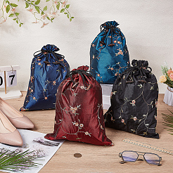 4 шт. 4 цвета вышитые мешочки из мешковины с цветочным узором&nbsp;ABAG-FG0001-09