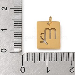 304ステンレススチールチャーム  丸カン付き  ゴールドカラー  星座チャーム付き長方形  乙女座  12x10x1.5mm  穴：3mm&nbsp;LS-STAS-R001-03G-06