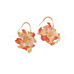 女性用アクリル＆ステンレススチール製スタッドピアス  花  レッドオレンジ  36x32mm&nbsp;WGD0F20-02