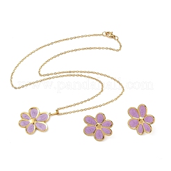 Set di orecchini a perno e collane con pendente a forma di fiore in acciaio inossidabile 304 smaltato per donna.&nbsp;SA-CBA46AF-19G