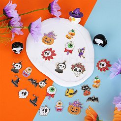 30 個 15 スタイルのハロウィン合金エナメルペンダントセット  ライトゴールド  ミックスシェイプチャーム  ミックスカラー  21.5~33x14.5~30x1~1.5mm  穴：1.6~2mm  2 個//スタイル&nbsp;ENAM-SZ0004-16