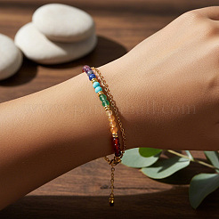 Doppellagige Armbänder mit 7 Chakra-Perlen aus synthetischem Türkis&nbsp;CC9331-2