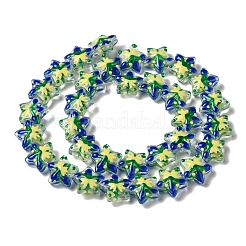 透明ガラスビーズ連売り  手描きのビーズ  エナメル  スター  ブルー  12.5~13x13~13.3x6~6.5mm  穴：1mm  約33個/連  15.08''（38.3センチメートル）&nbsp;LAMP-K037-15C