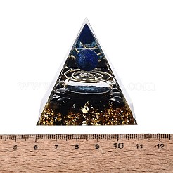 オルゴナイトピラミッド樹脂エネルギー発生器  レイキ天然ラピスラズリチップ、ステンレススチールワイヤー、金箔入り  ホームオフィスのデスク装飾用  49.5~50.5x49.5~50.5x49.5~50.5mm&nbsp;DJEW-N005-03A