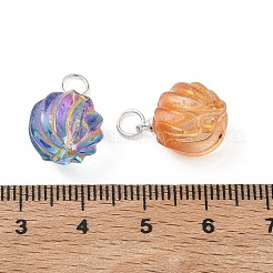 焼き絵の具と金色の金属が編み込まれたガラスのペンダント  ねじれた丸いチャーム  丸カン付き  ミックスカラー  銀  16x12mm  穴：3.5mm&nbsp;PALLOY-JF05670-01