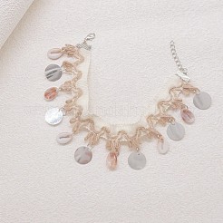 Boho-Strand-Fußkettchen aus natürlichen Muscheln und Kunststoffscheiben mit Quasten&nbsp;WGCB1C3-01