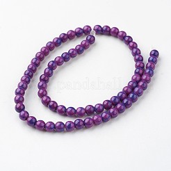 天然石オーシャンホワイトジェイドビーズ連売り  ラウンド  染め  パープル  6mm  穴：1mm  約73個/連  15.9インチ（40.5cm）&nbsp;A-G-G916-6mm-08
