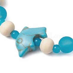 Bracelets extensibles en turquoise synthétique et perles de bois et de verre pour garçons et filles&nbsp;BJEW-JB11125-03