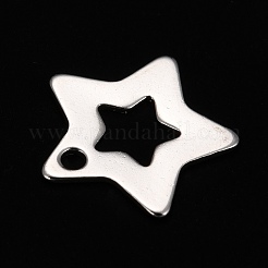 ステンレススチールチャーム201個  切り取る  スター  中空  銀  9.5x10x0.5mm  穴：1mm&nbsp;STAS-F192-028S
