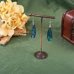 ラックメッキ真鍮天然パウアシェルダングルイヤリング1組  ティアドロップ  60x12mm&nbsp;EJEW-TA0001-86