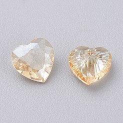 ガラスラインストーンチャーム  多面カット  ハート  黄金の影  8x8x4mm  穴：1mm&nbsp;RGLA-A024-F02-001GS