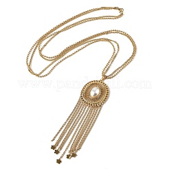 Ожерелья с подвеской в виде овальной кисточки из богемной нержавеющей стали 304 и искусственного жемчуга для женщин&nbsp;NJEW-Z061-11G