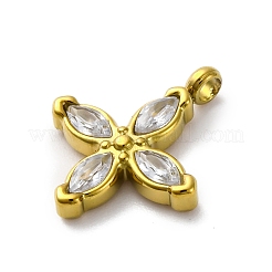 304ステンレスペンダント  キュービックジルコニア付き  イオンプレーティング（ip）  花  透明  16x13.5x3mm  穴：1.8mm&nbsp;STAS-C118-01G-06