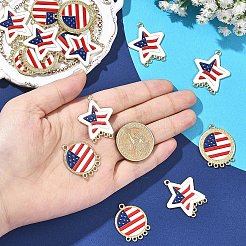 10個 2スタイル 独立記念日 合金エナメルシャンデリアコンポーネントリンク  青、白、赤  星とフラットラウンド  ゴールドカラー  31~31.5x25~26.5x1mm  穴：1.6mm  5個/スタイル&nbsp;ENAM-YW0008-93
