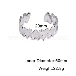 女性用ハンマー加工304ステンレススチール製カフバングル  ハート  ステンレス鋼色  内径：2.36インチ（6cm）&nbsp;FS-WGB5711-01