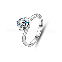 Плоские круглые кольца из стерлингового серебра с родиевым покрытием и микропаве из кубических цирконий для женщин&nbsp;WG84544-11