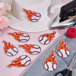 8 Stück Baseball mit Feuer-Polyester-Computerstickerei-Stoff zum Aufbügeln/Aufnähen&nbsp;PATC-HY0002-01