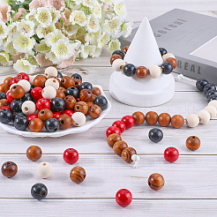 250 шт. 5 вида круглых бусин из натурального дерева&nbsp;WOOD-SP0001-13