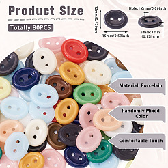 80 шт. фарфоровые пуговицы с 2 отверстиями PORC-PJ0001-02F