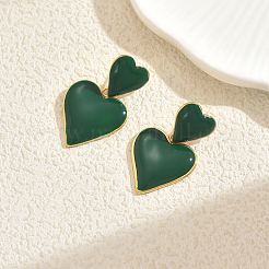 Серьги-гвоздики в форме сердца из нержавеющей стали с эмалью&nbsp;DY7402-1