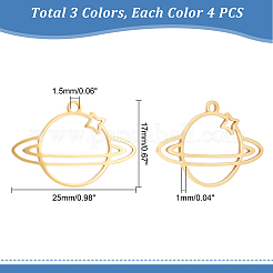 12個3色201ステンレスペンダント  レーザー切断  惑星  ミックスカラー  17x25x1mm  穴：1.5mm  4個/カラー&nbsp;STAS-UN0033-91