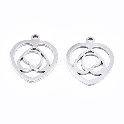 変色しない201ステンレススチールペンダント  レーザー切断  ハート  ステンレス鋼色  17.5x15x1mm  穴：1.4mm&nbsp;STAS-T044-195P