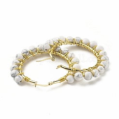 Orecchini a cerchio da donna con perline in howlite sintetica&nbsp;EJEW-C003-03I-RS