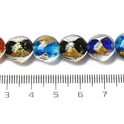 Плоские круглые бусины ручной работы из золотой и серебряной фольги в технике лэмпворк FOIL-C001-02A