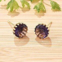 Плоские круглые латунные стеклянные серьги-гвоздики EJEW-G428-01G