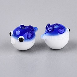 手作りランプワークビーズ  フグ  ブルー  12~14x12~14x16~18mm  穴：1.2~1.5mm&nbsp;LAMP-Q039-12C