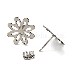 変色しない201ステンレススチールスタッドピアス  304ステンレスピン付き  花  ステンレス鋼色  16x16mm  穴：1mm  ピン：0.8mm&nbsp;STAS-B045-15P