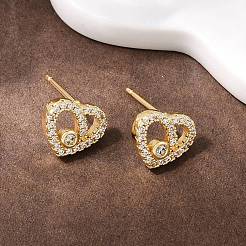 Серьги-гвоздики в форме сердца из латуни с прозрачным фианитом и прозрачным фианитом&nbsp;EJEW-F400-28B-G