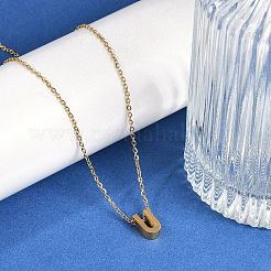 イオンプレーティング(IP) 304 ステンレススチールペンダントネックレス  18KGP本金メッキ  文字L  U字  15.94インチ(40.5cm)～16.14インチ(41cm)+54mmエクステンダー  文字：10x6x4mm。&nbsp;NJEW-R050-01G-21