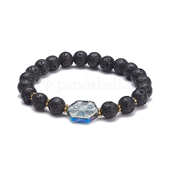 Bracciale elasticizzato con diffusore di olio di perle di roccia lavica naturale&nbsp;BJEW-JB07246