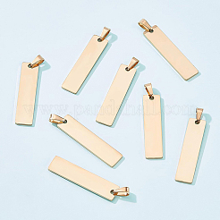 304ステンレススチールペンダント10個  空白タグのスタンプ  長方形  ローズゴールド  41x10x1mm  穴：4x7mm&nbsp;STAS-BC0003-27A