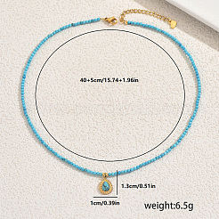 Нержавеющая сталь паве синтетическая бирюза капля кулон круглые бусины ожерелья для женщин ежедневные элегантные украшения YJ5982